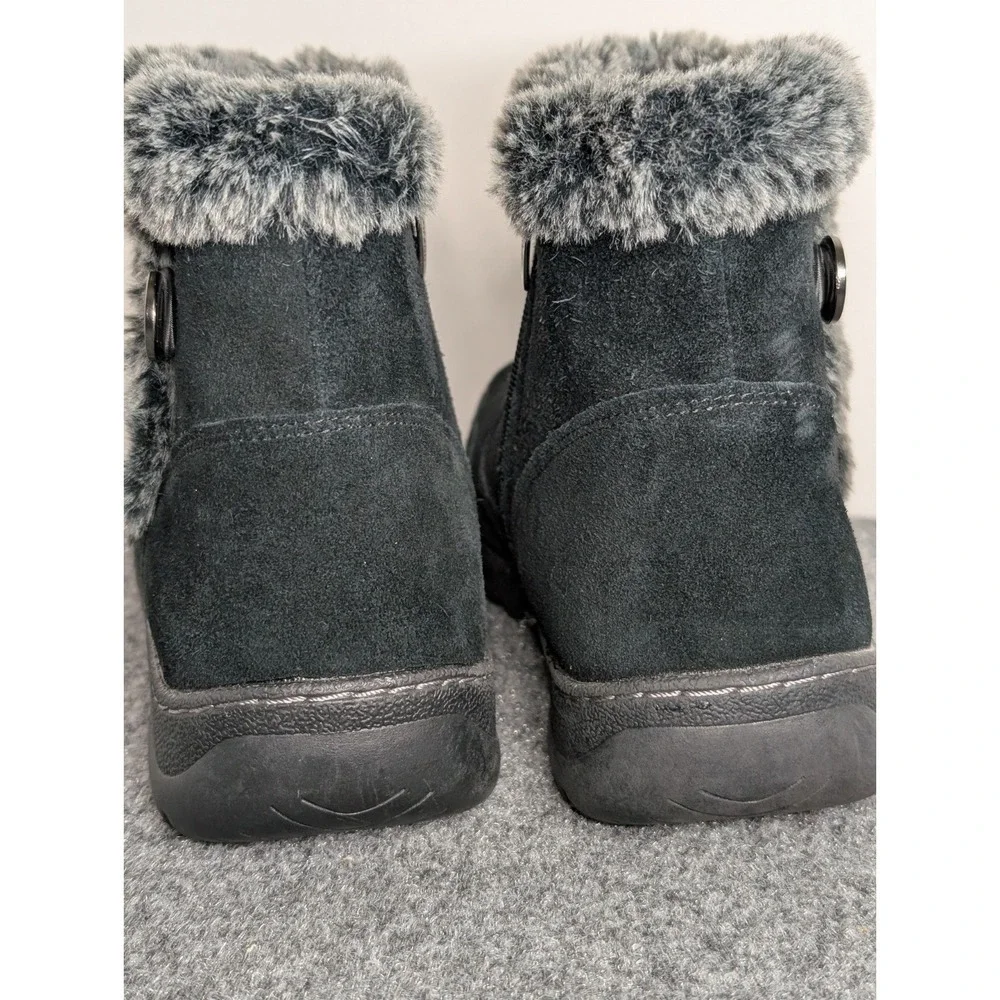 Khombu Iris Black Suede‎ Ankle Boots Womens 10M Faux Fur Lined Winter Zip